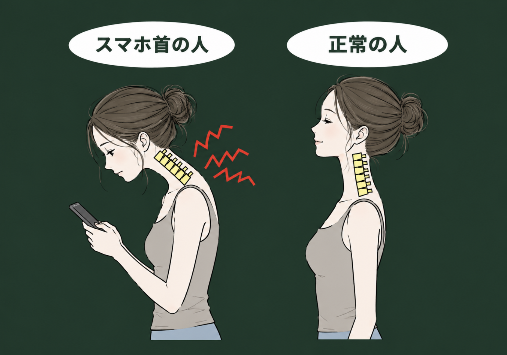 奈良のストレートネック改善ピラティスの記事で使う猫背の説明画像